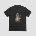 Black tshirt with an image of a sloth and archery gear